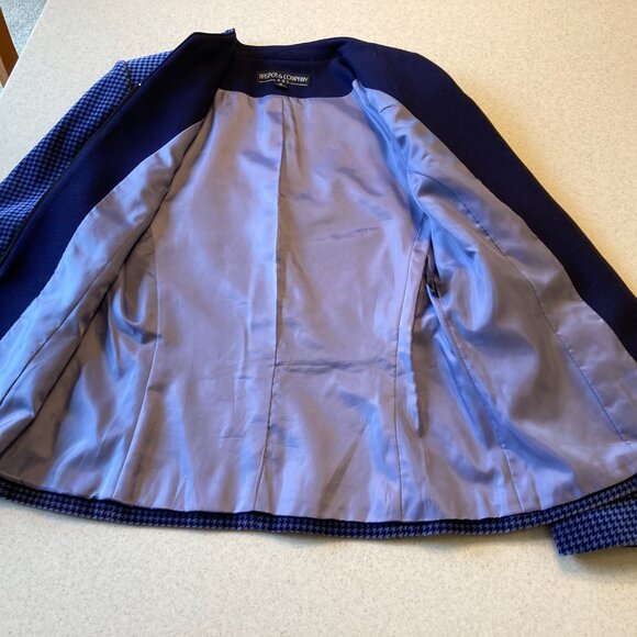 Kasper & Company Women Size 8 EUC Cobalt Blue Velour Houndstooth Jacket - Picture 11 of 13